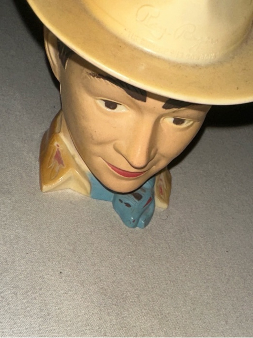 Vintage Collectible Cowboy Head Planter in Cream and Blue